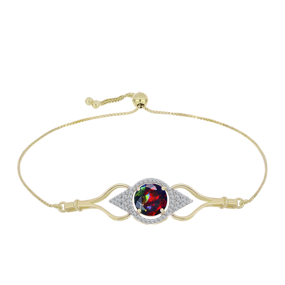 Goldplattiertes Silberarmband mit mitternachtsschwarzem äthiopischen Opal aus Lega Dembi und weißem Topas 1 