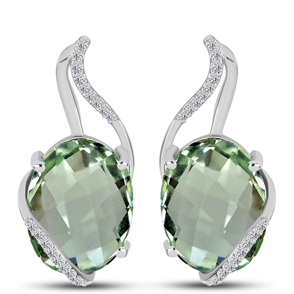 Silberohrringe mit grünem Amethyst und weißem Topas