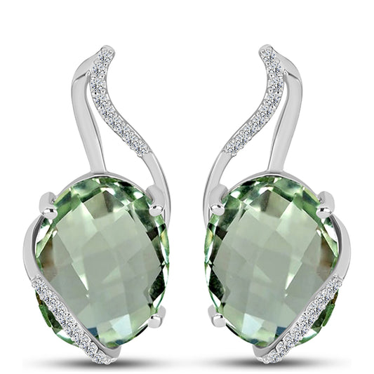 Silberohrringe mit grünem Amethyst und weißem Topas