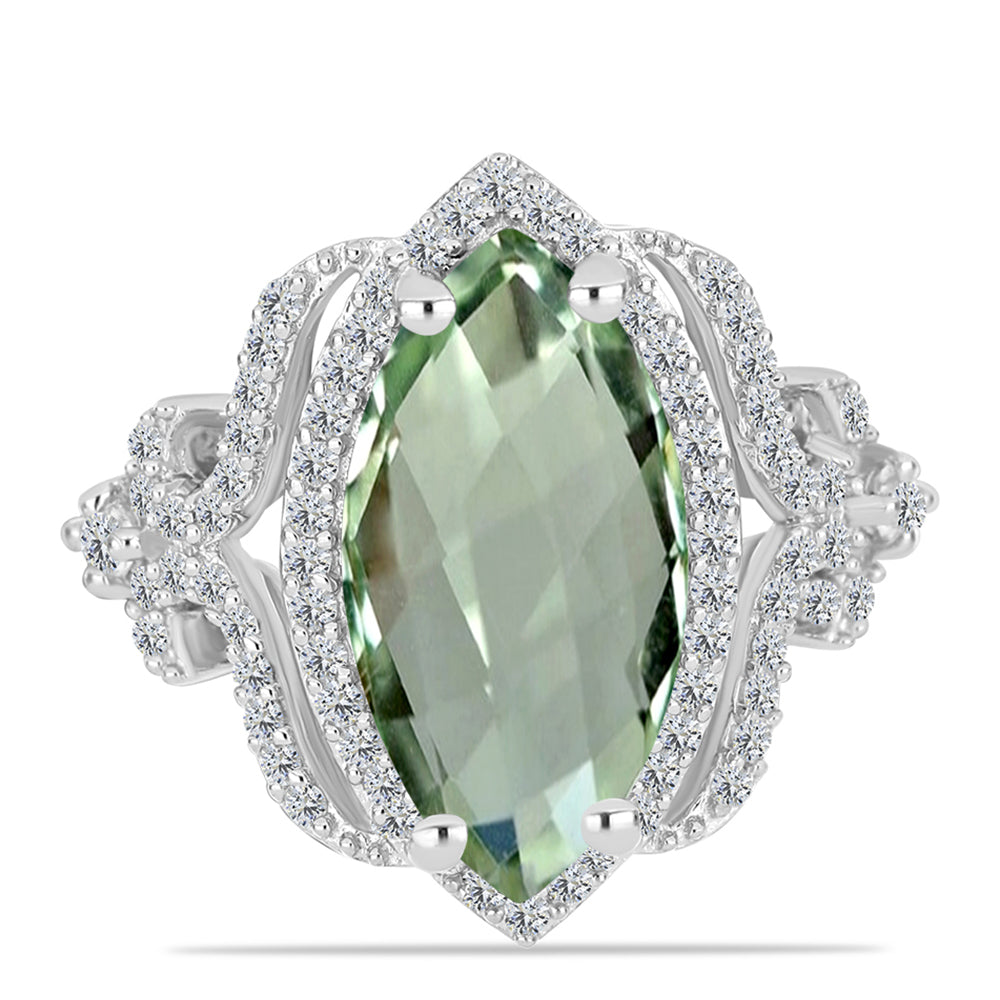 Silberring mit grünem Amethyst und weißem Topas