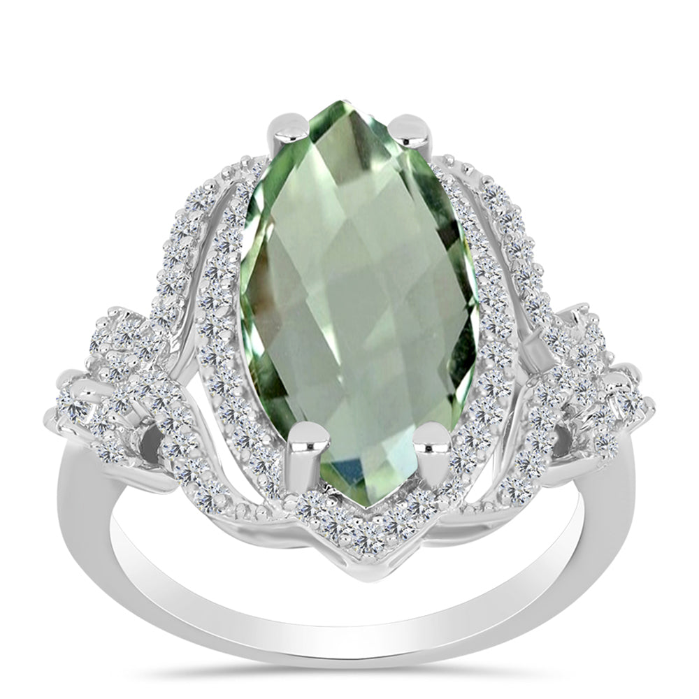 Silberring mit grünem Amethyst und weißem Topas 3 