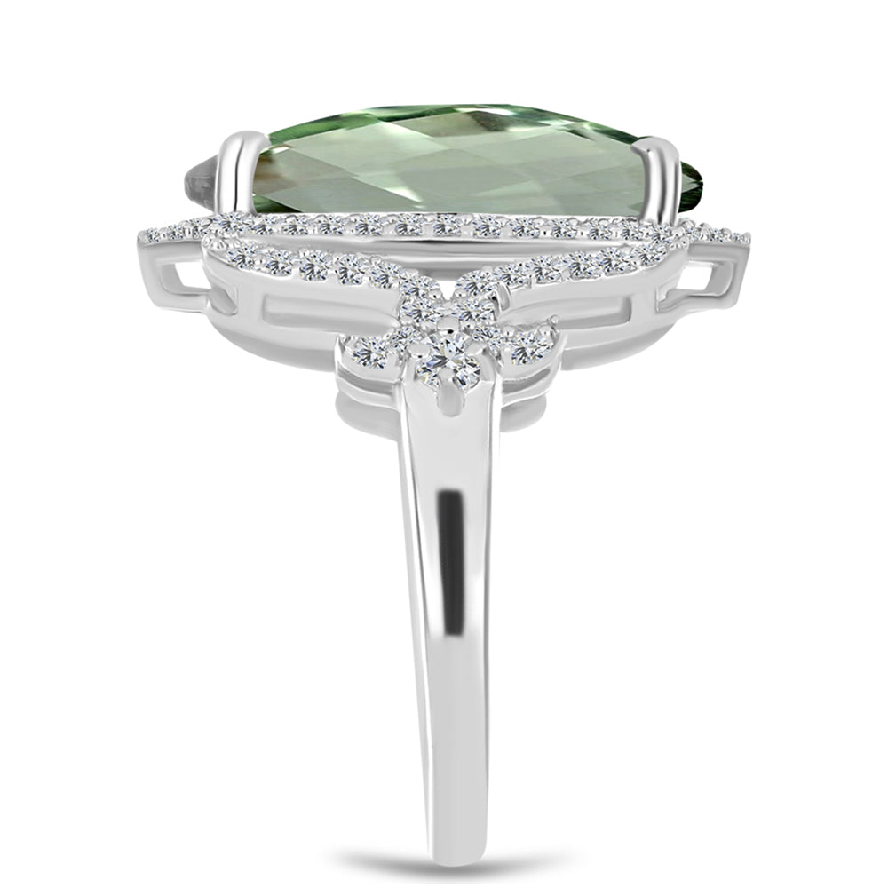 Silberring mit grünem Amethyst und weißem Topas 4 