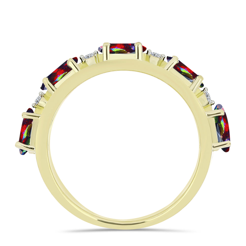 Goldplattierter Silberring mit mitternachtsschwarzem äthiopischen Opal aus Lega Dembi und weißem Topas 3 