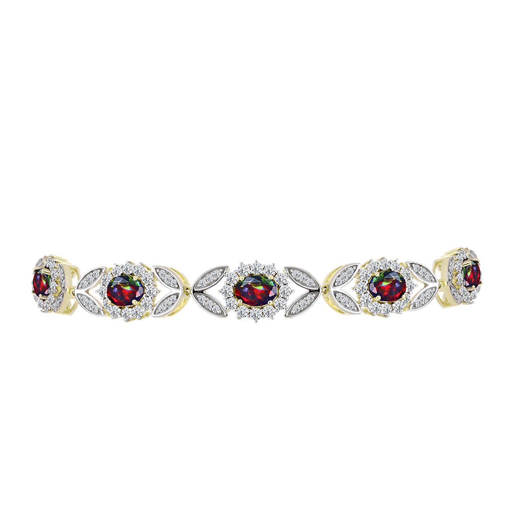 Goldplattiertes Silberarmband mit mitternachtsschwarzem äthiopischen Opal aus Lega Dembi und weißem Topas