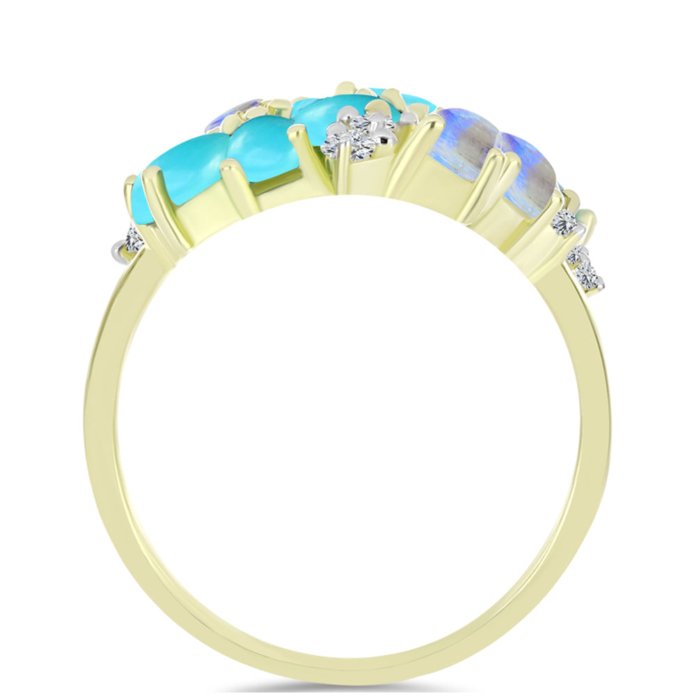 Goldplattierter Silberring mit Dornröschen Türkis und Regenbogenmondstein 2 