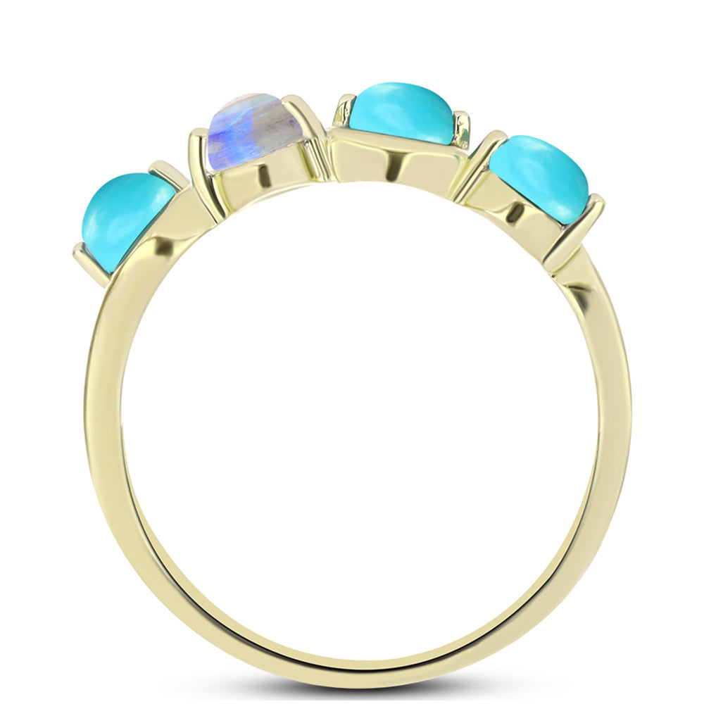 Goldplattierter Silberring mit Dornröschen Türkis und Regenbogenmondstein 2 
