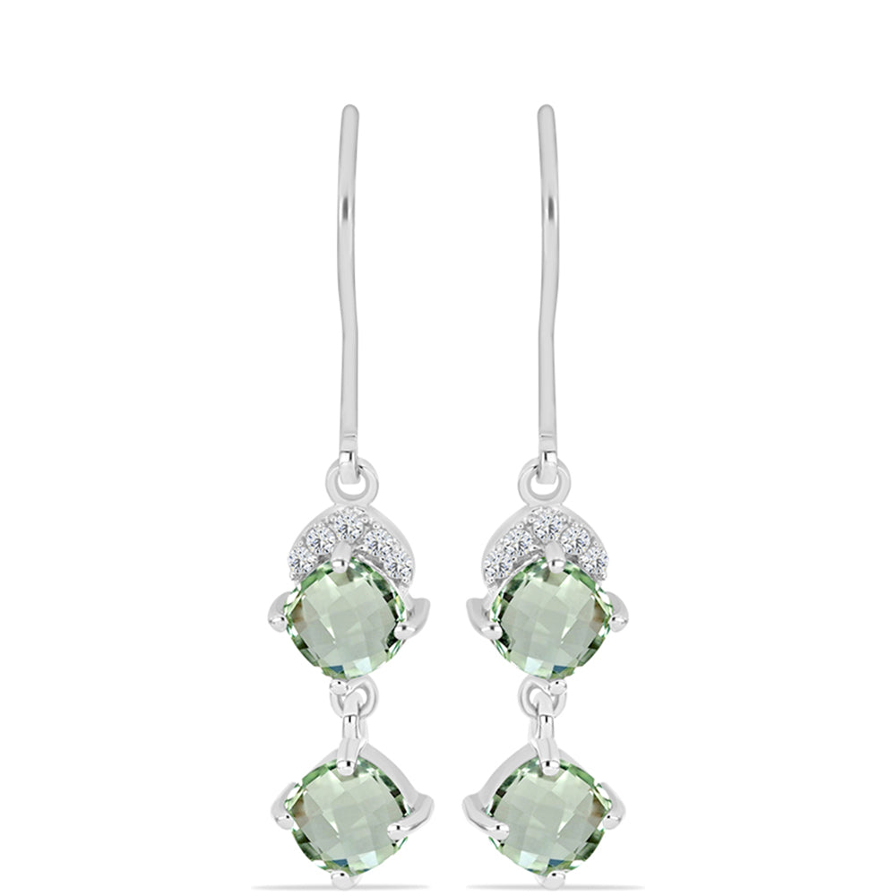 Silberohrringe mit grünem Amethyst und weißem Topas