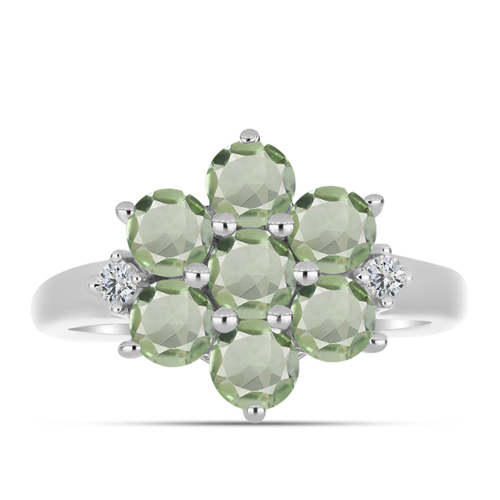 Silberring mit grünem Amethyst und weißem Topas 1 