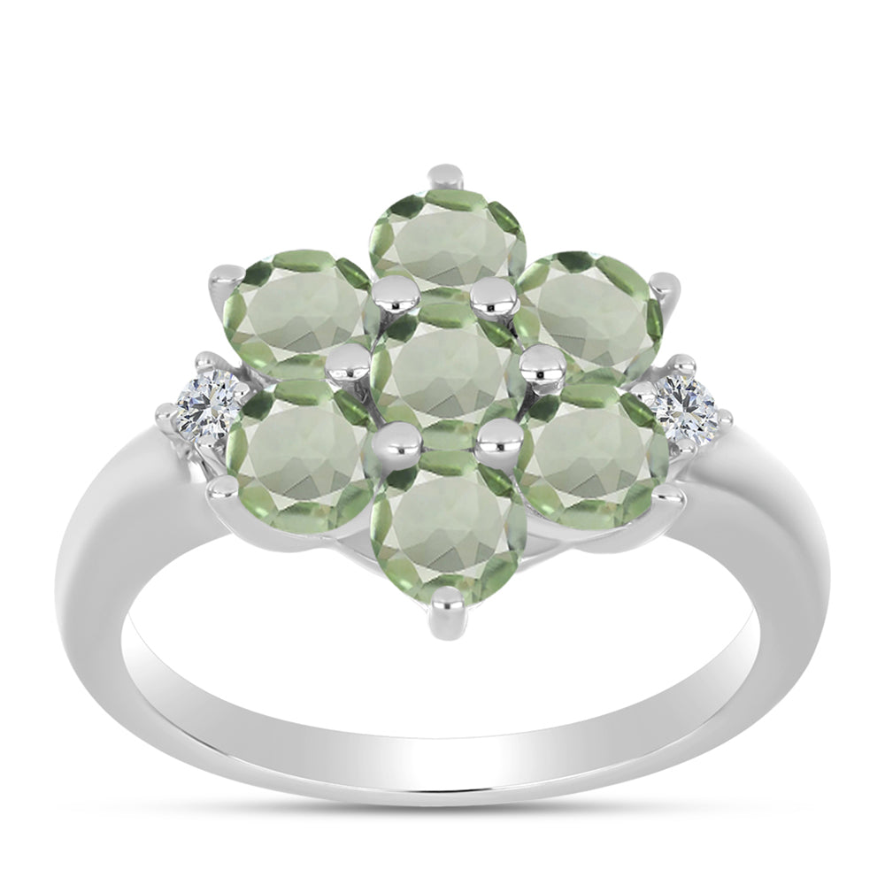 Silberring mit grünem Amethyst und weißem Topas