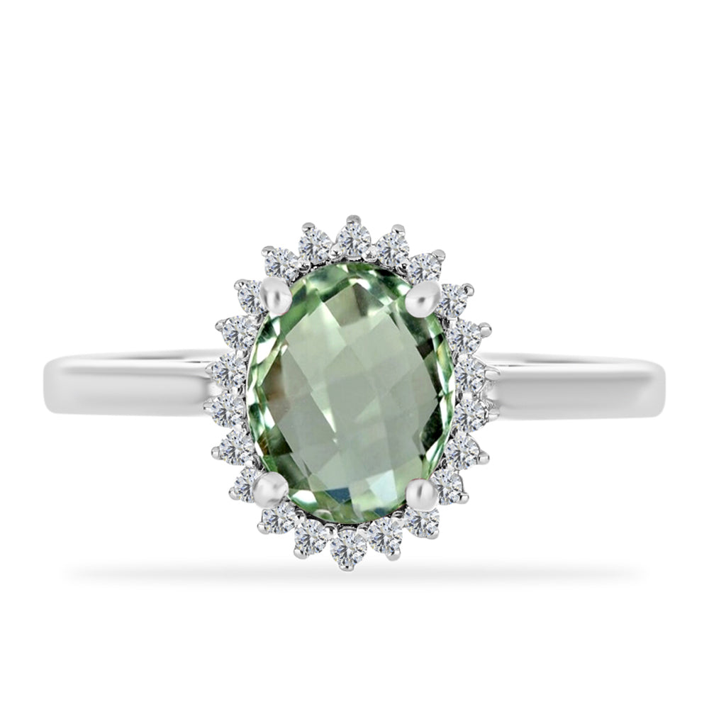 Silberring mit grünem Amethyst und weißem Topas 1 