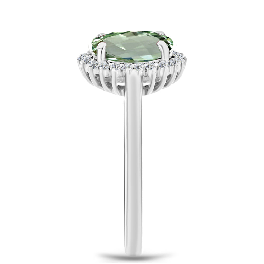 Silberring mit grünem Amethyst und weißem Topas