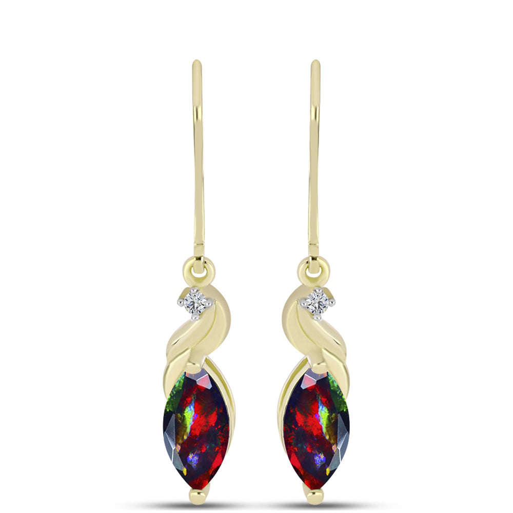 Goldplattierte Silberohrringe mit mitternachtsschwarzem äthiopischen Opal aus Lega Dembi und weißem Topas