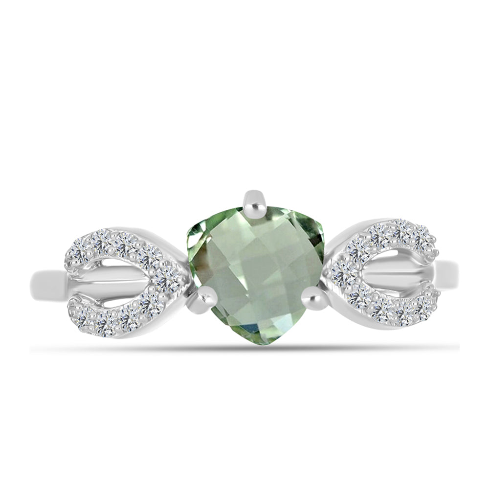 Silberring mit grünem Amethyst und weißem Topas
