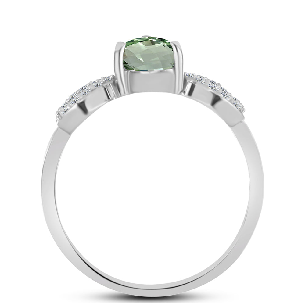 Silberring mit grünem Amethyst und weißem Topas
