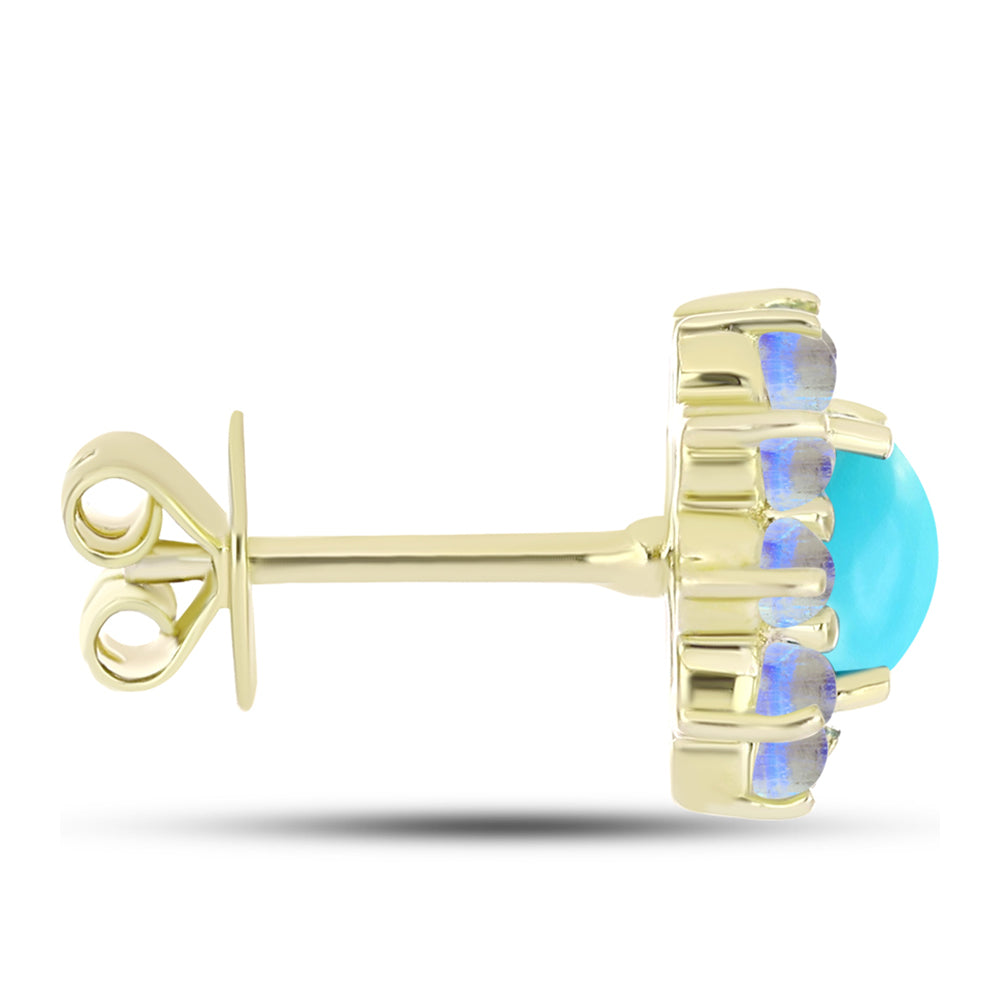 Goldplattierte Silberohrringe mit Dornröschen Türkis und Regenbogenmondstein 2 