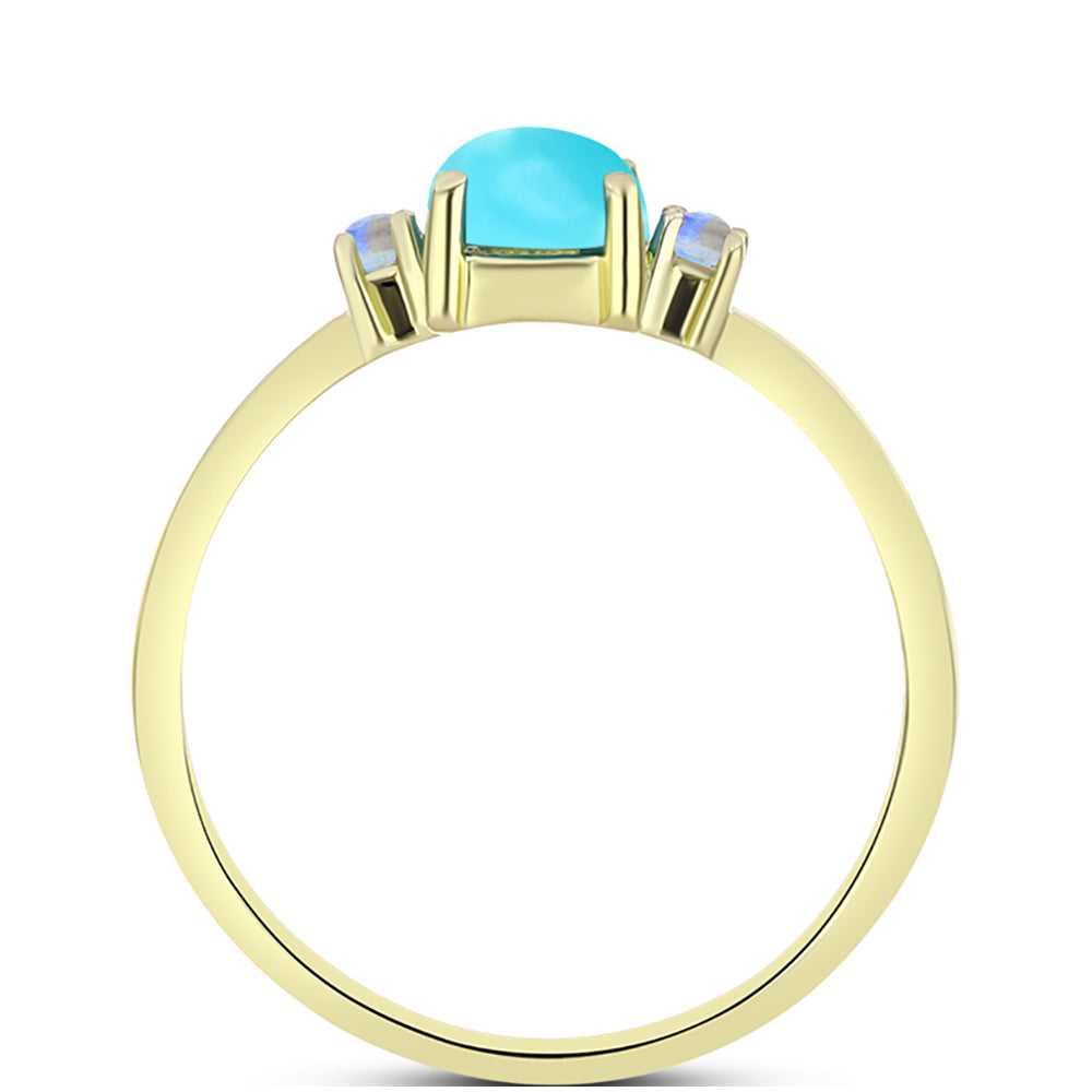Goldplattierter Silberring mit Dornröschen Türkis und Regenbogenmondstein