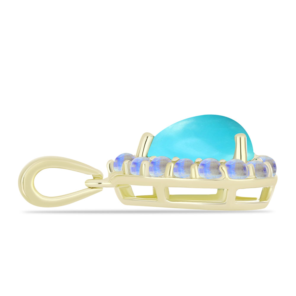 Goldplattierter Silberanhänger mit Dornröschen Türkis und Regenbogenmondstein 2 