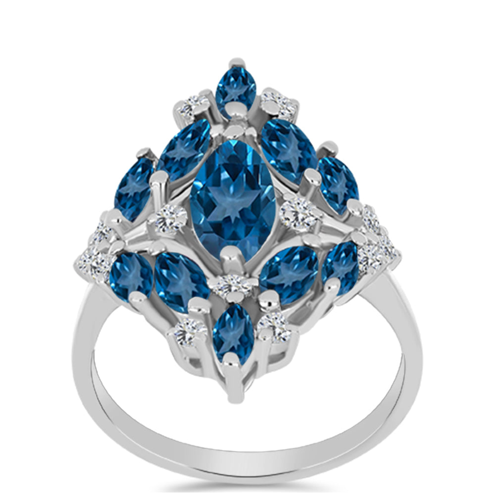 Silberring mit londonblauem Topas und weißem Topas
