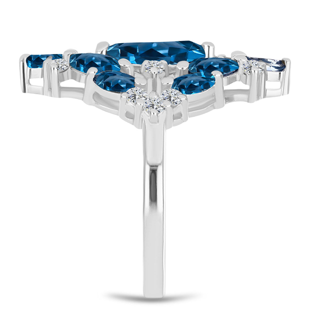 Silberring mit londonblauem Topas und weißem Topas 4 
