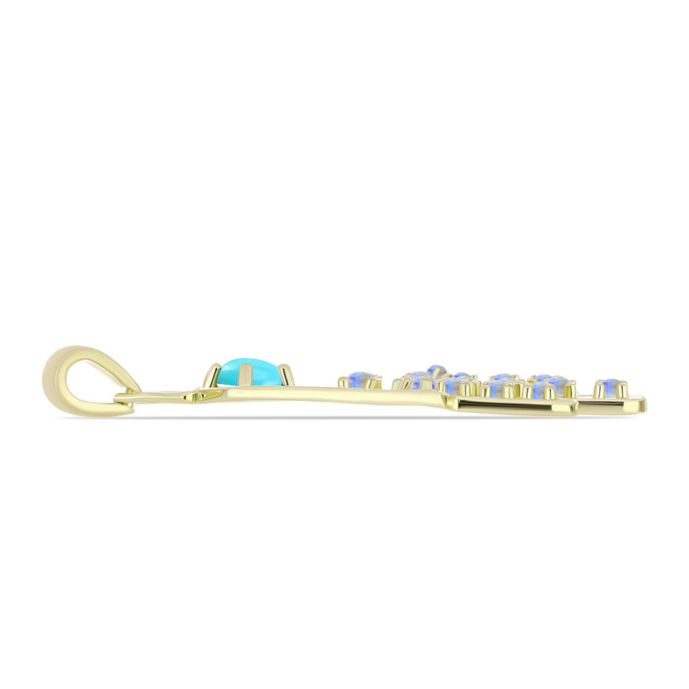 Goldplattierter Silberanhänger mit Dornröschen Türkis und Regenbogenmondstein 2 