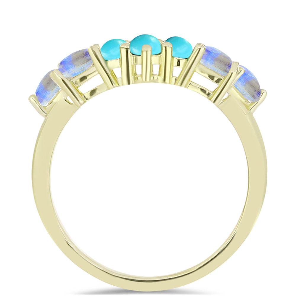 Goldplattierter Silberring mit Dornröschen Türkis und Regenbogenmondstein