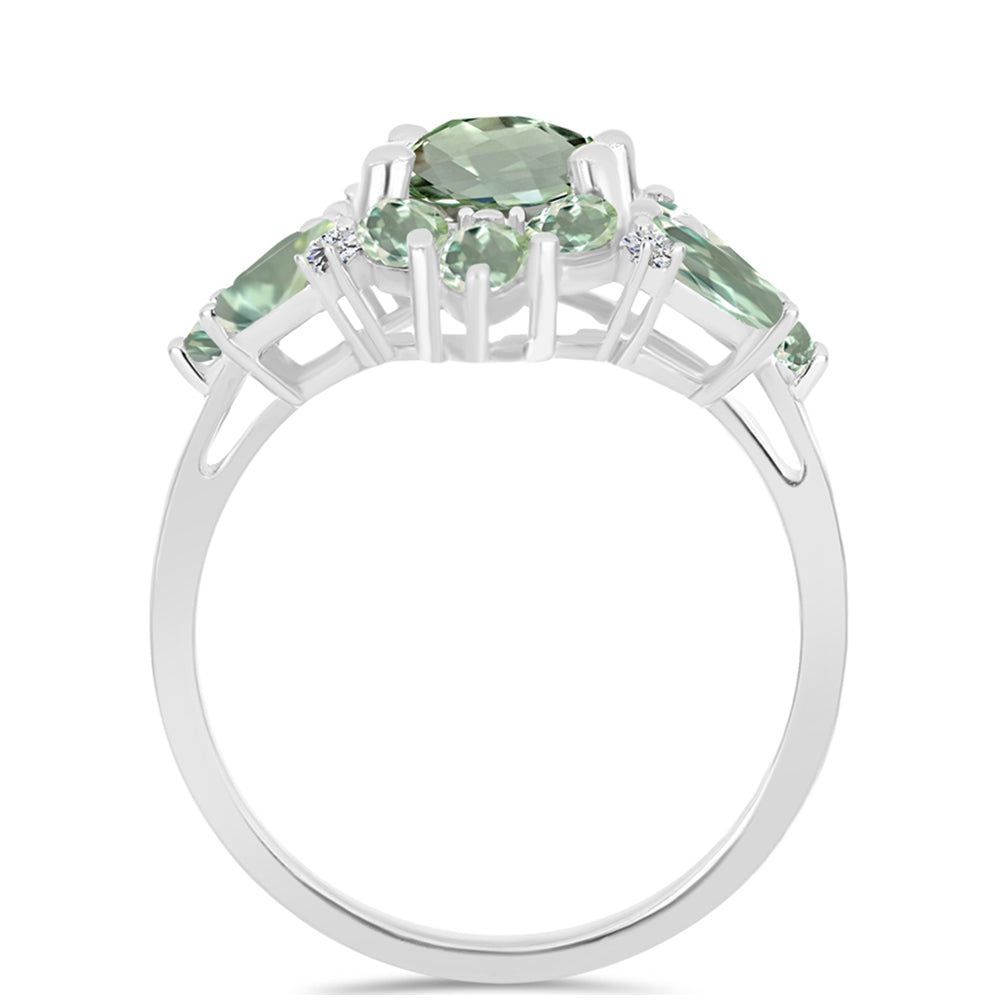 Silberring mit grünem Amethyst und weißem Topas