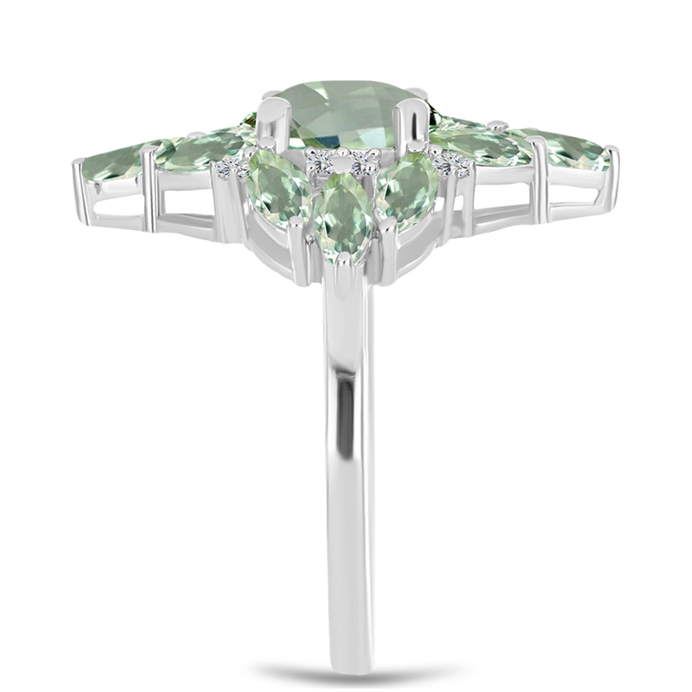 Silberring mit grünem Amethyst und weißem Topas 4 