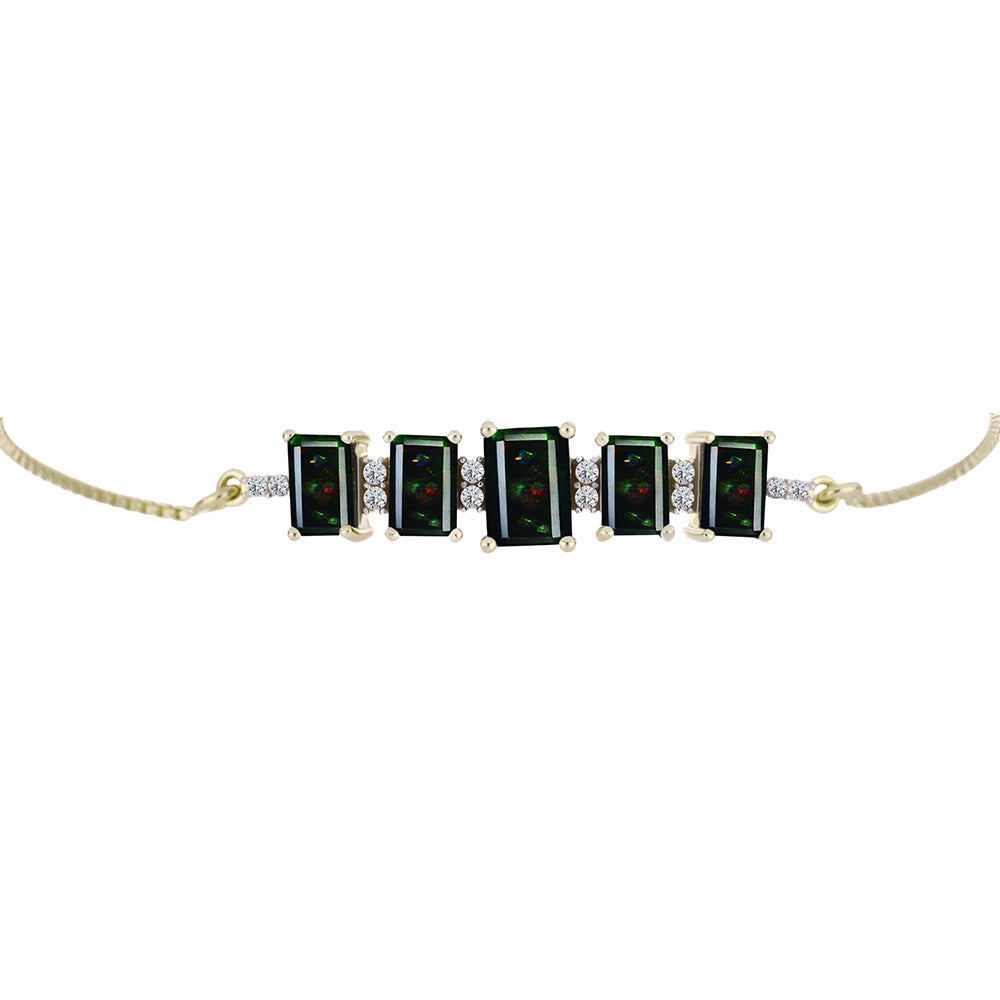 Goldplattiertes Silberarmband mit mitternachtsschwarzem äthiopischen Opal aus Lega Dembi und weißem Topas 2 