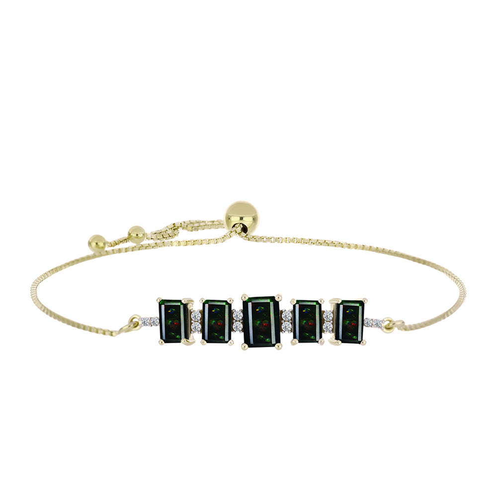 Goldplattiertes Silberarmband mit mitternachtsschwarzem äthiopischen Opal aus Lega Dembi und weißem Topas
