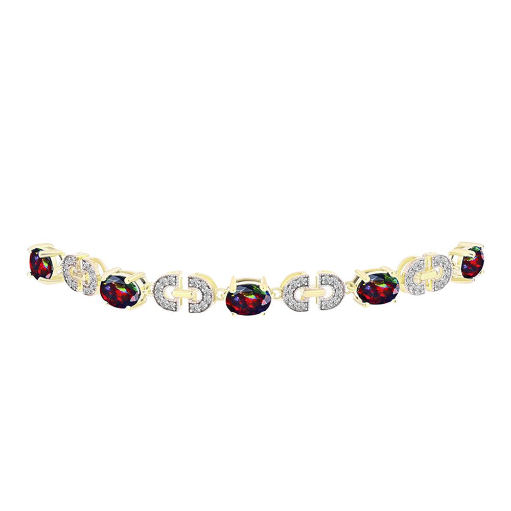Goldplattiertes Silberarmband mit mitternachtsschwarzem äthiopischen Opal aus Lega Dembi und weißem Topas