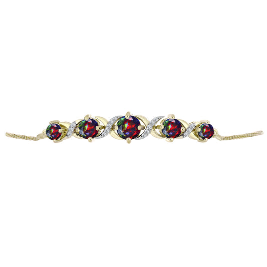Goldplattiertes Silberarmband mit mitternachtsschwarzem äthiopischen Opal aus Lega Dembi und weißem Topas