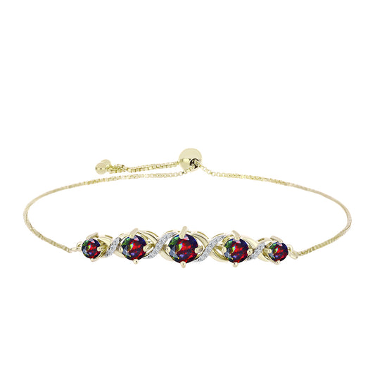 Goldplattiertes Silberarmband mit mitternachtsschwarzem äthiopischen Opal aus Lega Dembi und weißem Topas