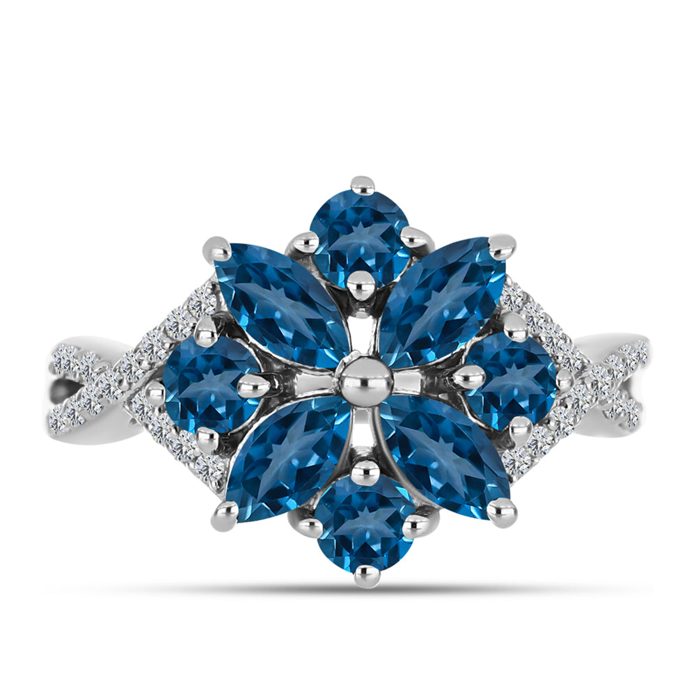 Silberring mit londonblauem Topas und weißem Topas