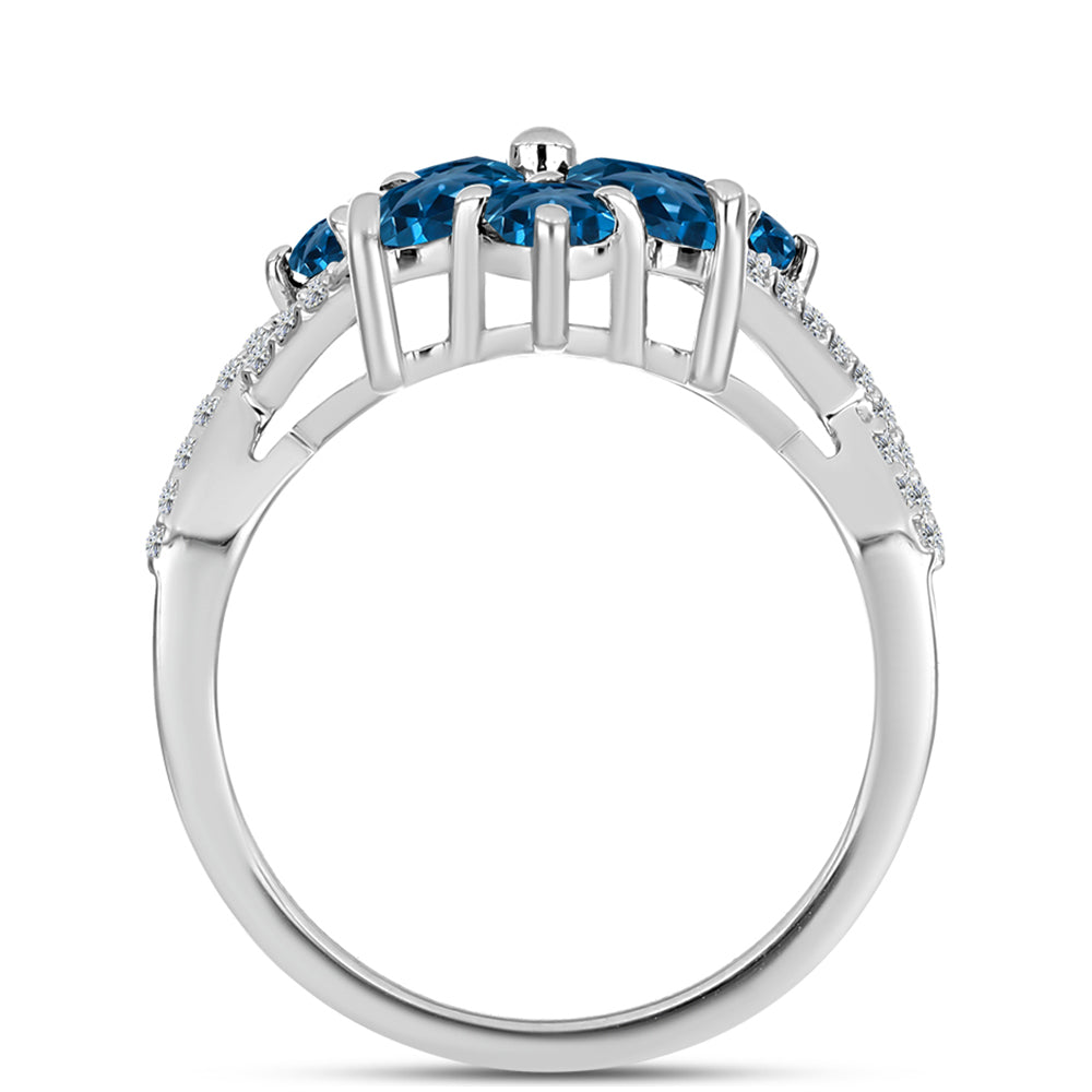 Silberring mit londonblauem Topas und weißem Topas