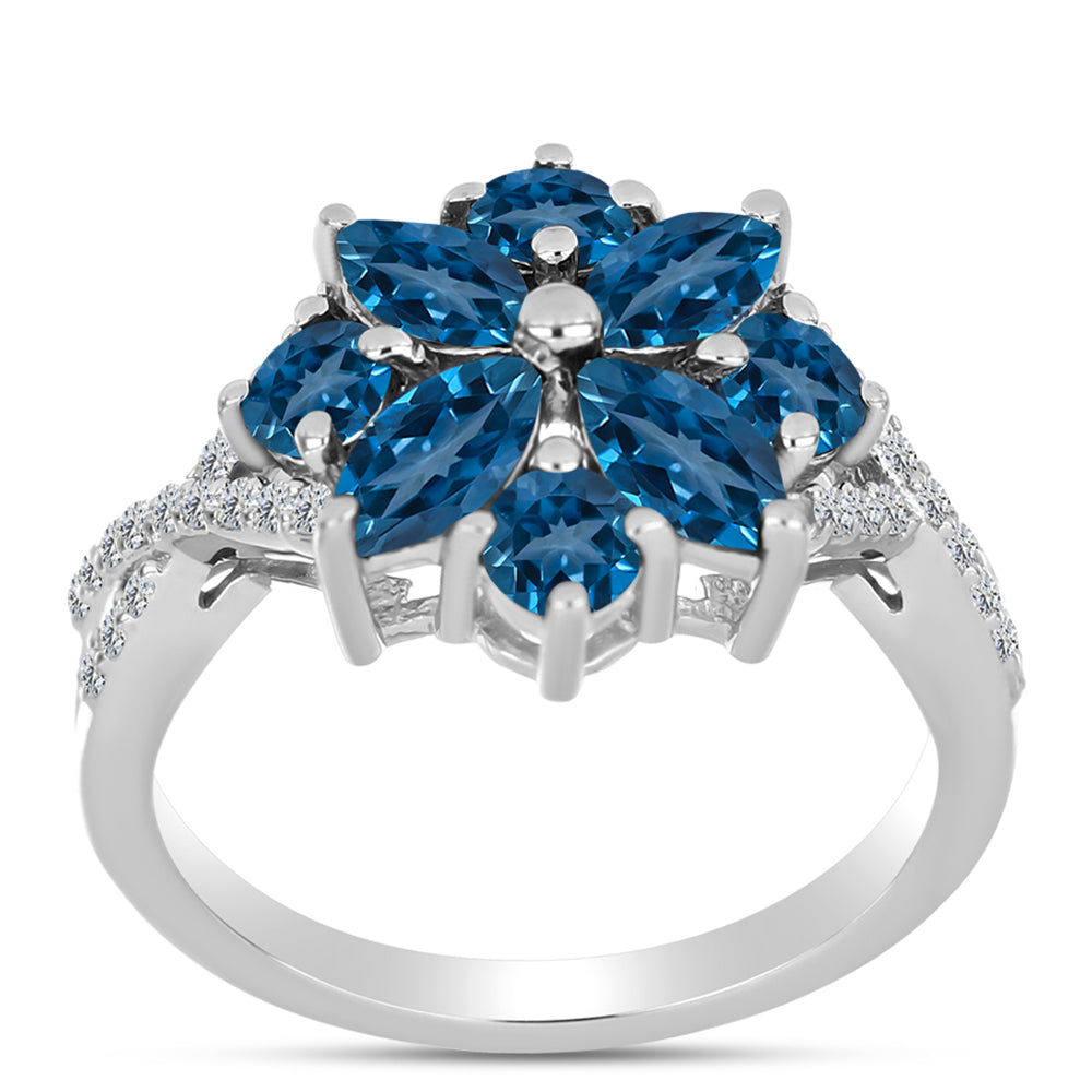 Silberring mit londonblauem Topas und weißem Topas 3 
