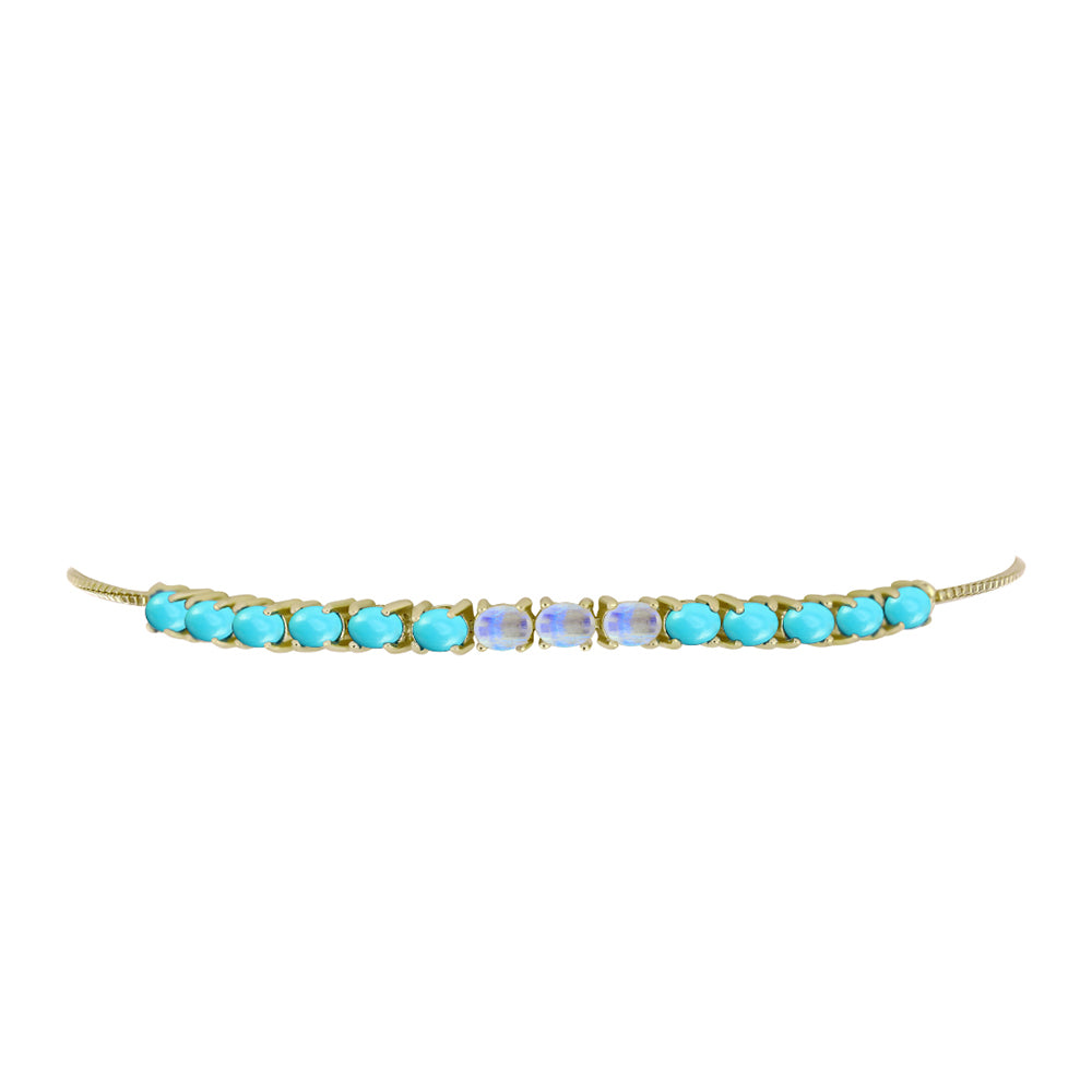 Goldplattiertes Silberarmband mit Dornröschen Türkis und Regenbogenmondstein