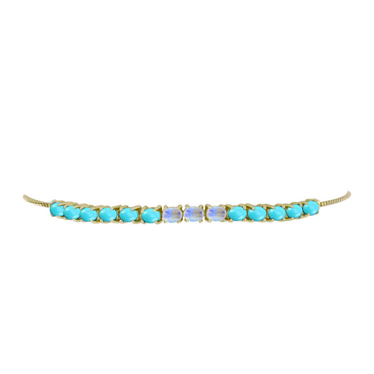 Goldplattiertes Silberarmband mit Dornröschen Türkis und Regenbogenmondstein