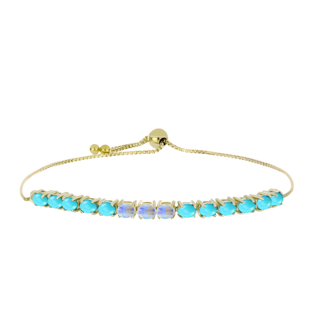Goldplattiertes Silberarmband mit Dornröschen Türkis und Regenbogenmondstein 1 