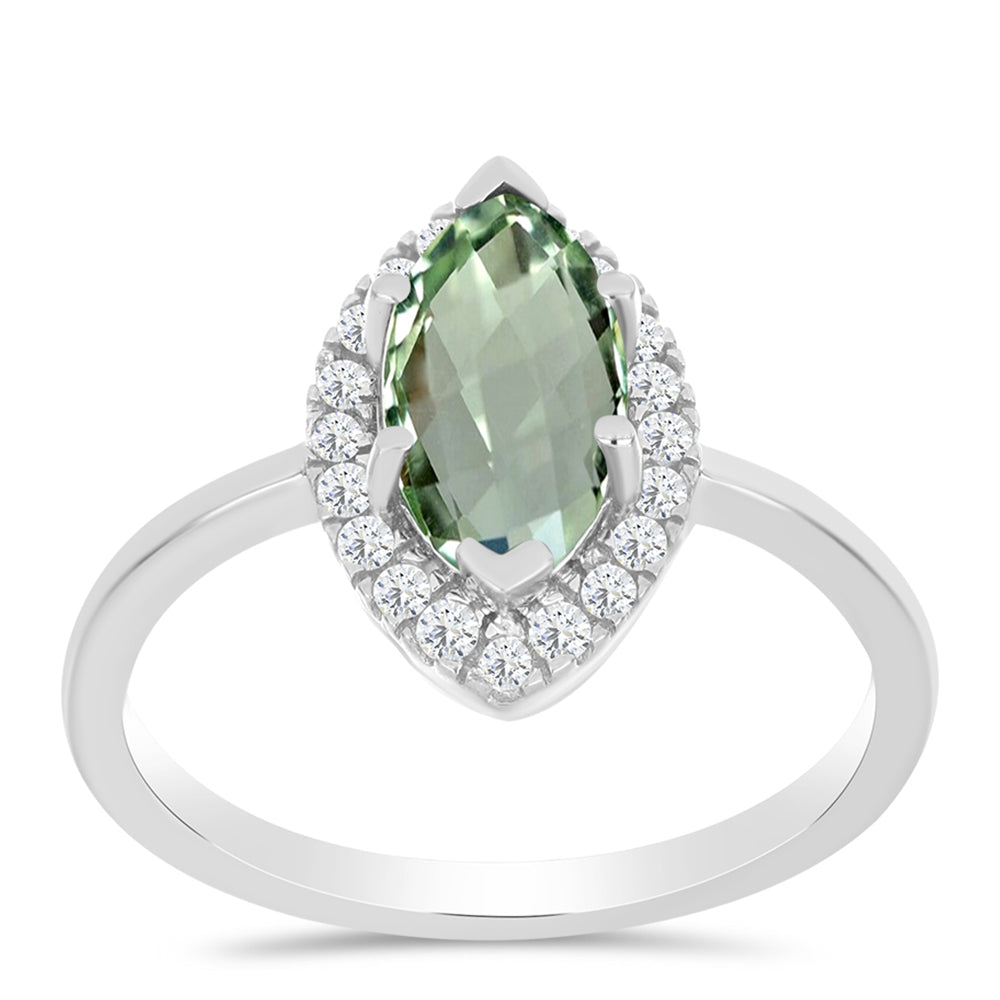 Silberring mit grünem Amethyst und weißem Topas