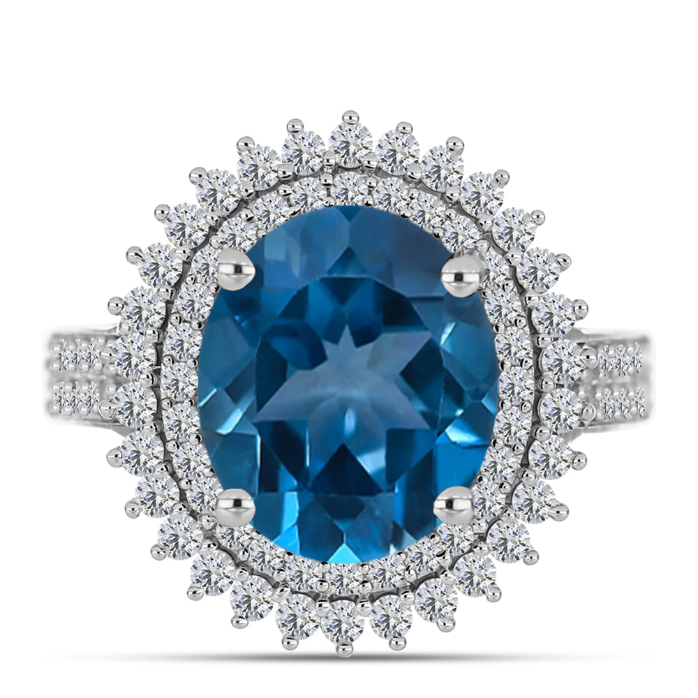 Silberring mit londonblauem Topas und weißem Topas 1 