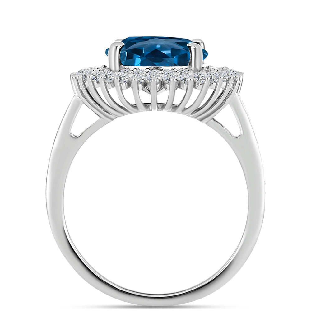 Silberring mit londonblauem Topas und weißem Topas 2 
