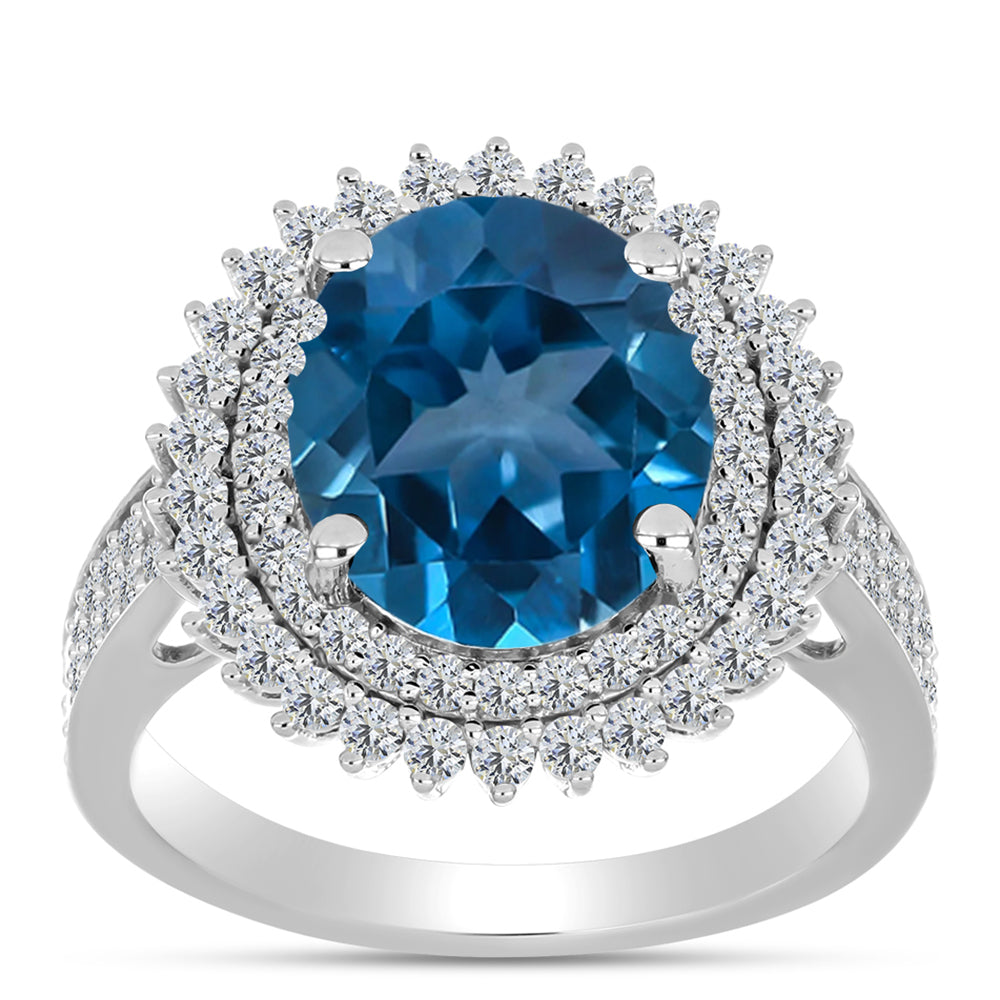 Silberring mit londonblauem Topas und weißem Topas