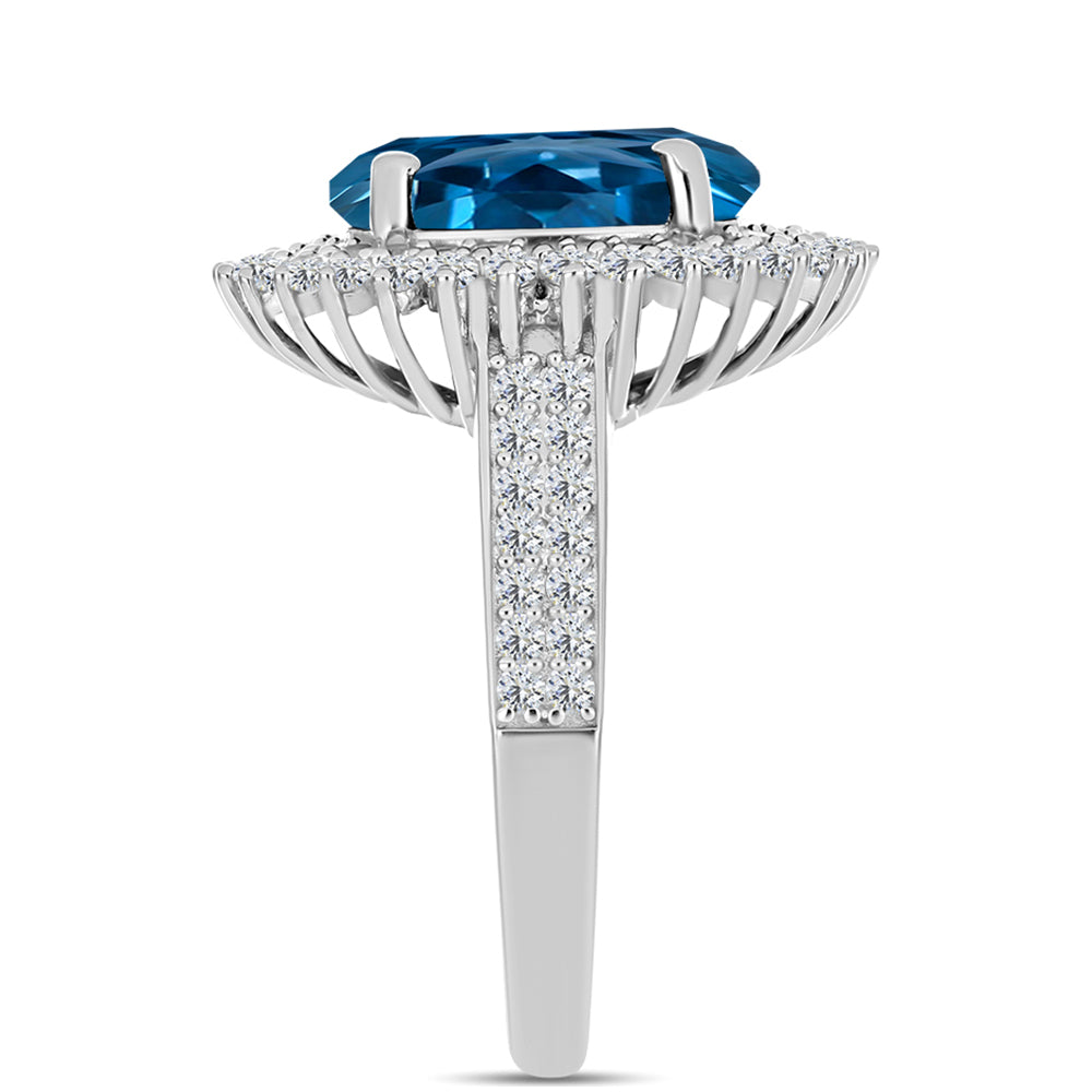 Silberring mit londonblauem Topas und weißem Topas 4 