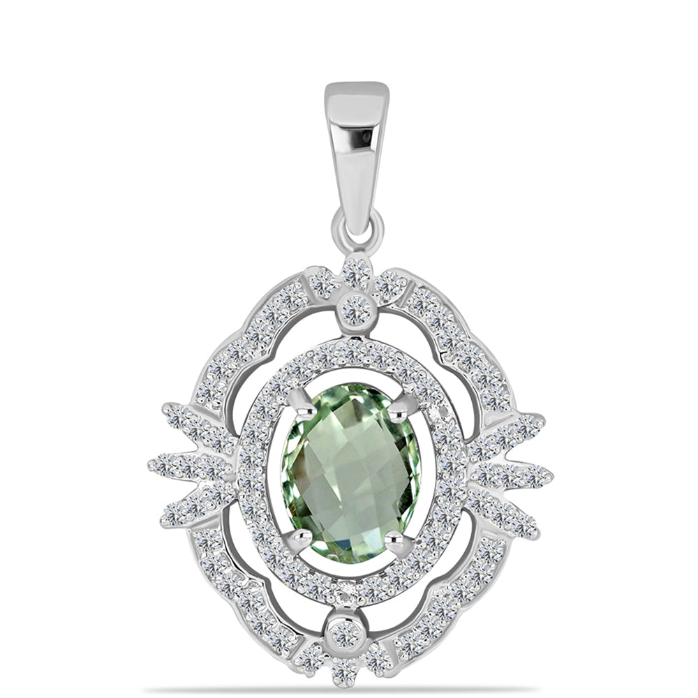 Silberanhänger mit grünem Amethyst und weißem Topas 1 