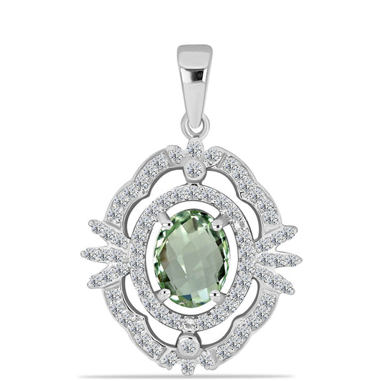 Silberanhänger mit grünem Amethyst und weißem Topas