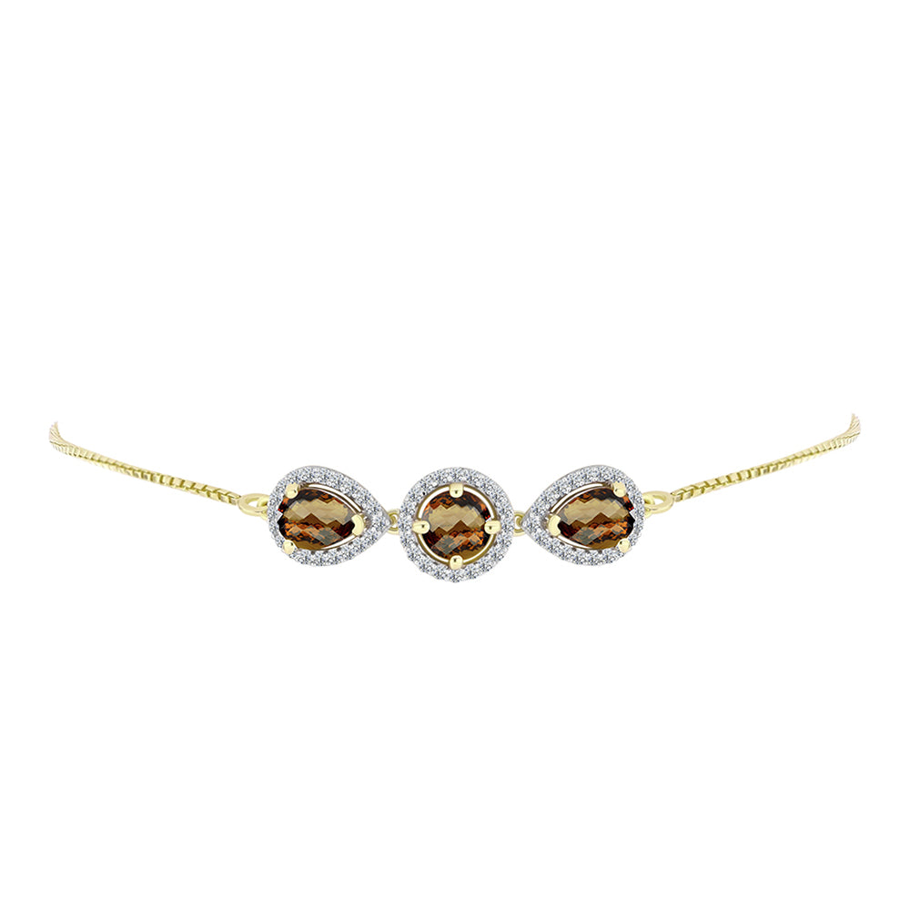 Goldplattiertes Silberarmband mit Cognac-Quarz und weißem Topas