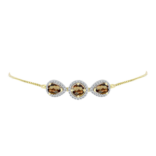 Goldplattiertes Silberarmband mit Cognac-Quarz und weißem Topas