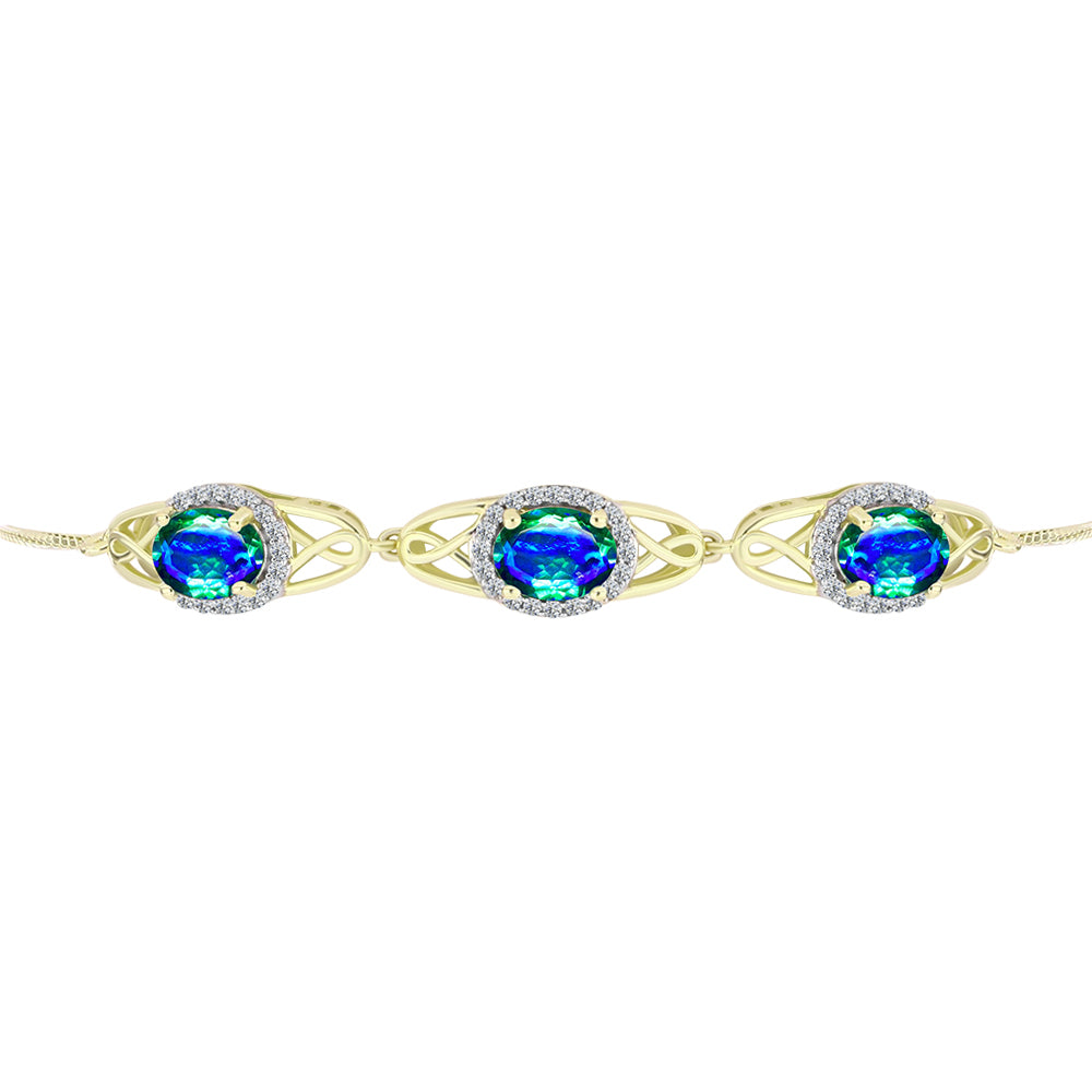 Goldplattiertes Silberarmband mit Pfauenquarz und weißem Topas