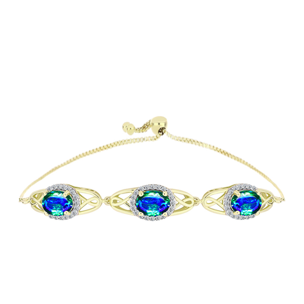 Goldplattiertes Silberarmband mit Pfauenquarz und weißem Topas