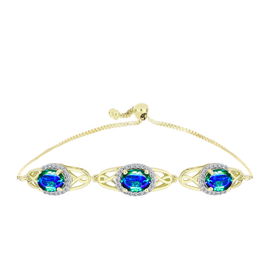 Goldplattiertes Silberarmband mit Pfauenquarz und weißem Topas